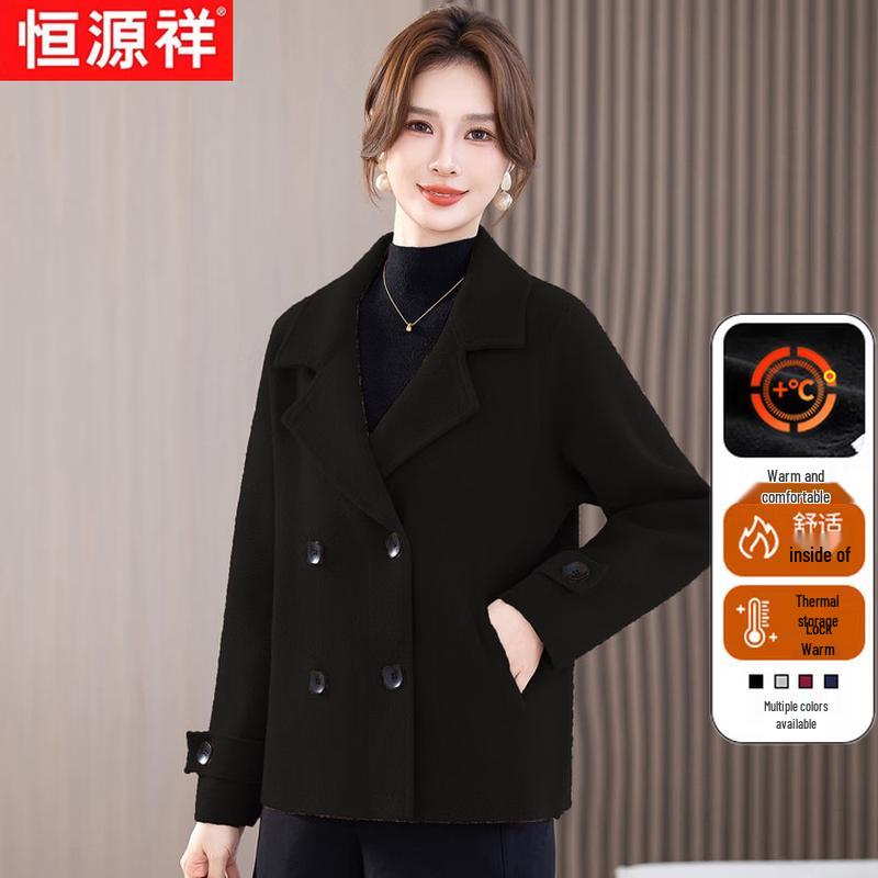 Hengyuanxiang Women's Double-Breasted Short Wool Coat