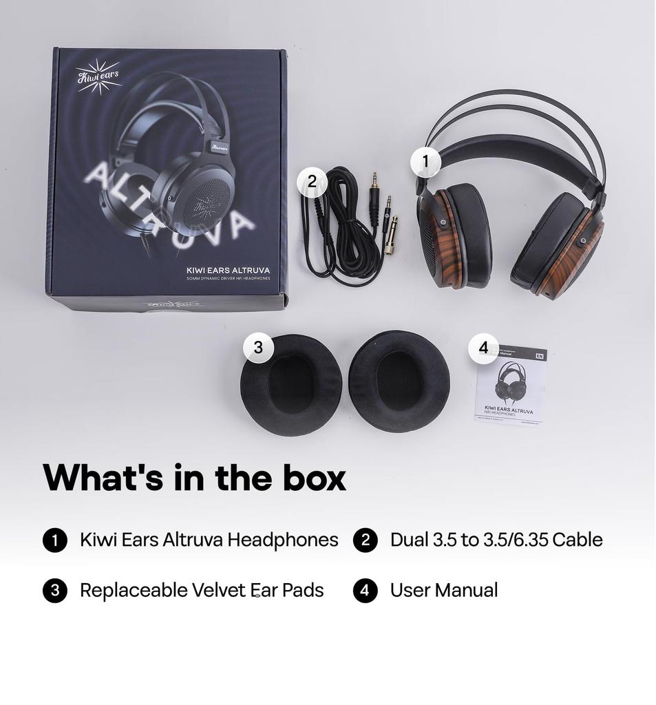 Linsoul Kiwi Ears Altruva High-End Dynamic HiFi Open-Back Wired Over-Ear Headphones with a Full-Size 50mm Dynamic Diaphragm, Deep Bass, Comfortable