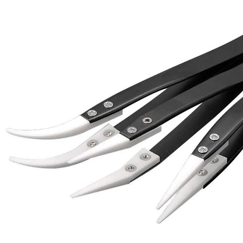 Ceramic Tips Tweezers Acid Resistant Anti-Static Electronic Soldering Tweezers Little Curved/Big Curved/Straight Tip