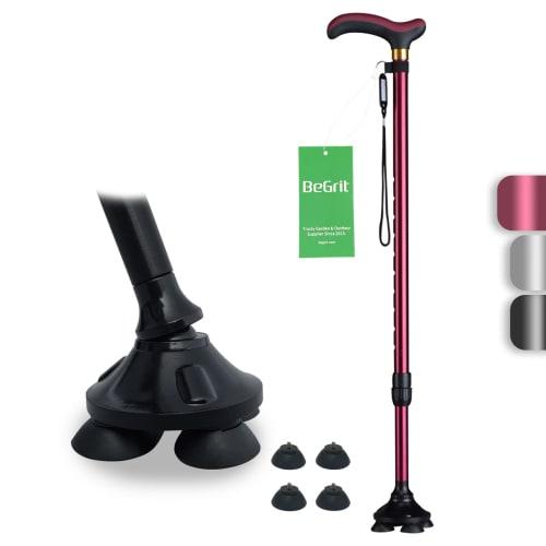 

BeGrit Wine Red Telescopic Cane, 4-Leg, Freestanding, Lightweight, Multi-Functional Walking Stick for Men and Women, Aluminum, Walking Aid, Walking St