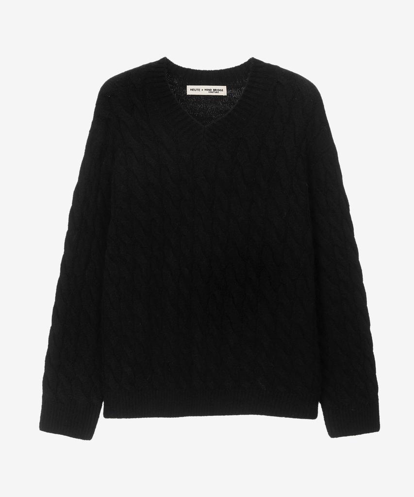 MINDBRIDGE [Hoite] Wool Blend Cable V-Neck Semi-Oversized Knit