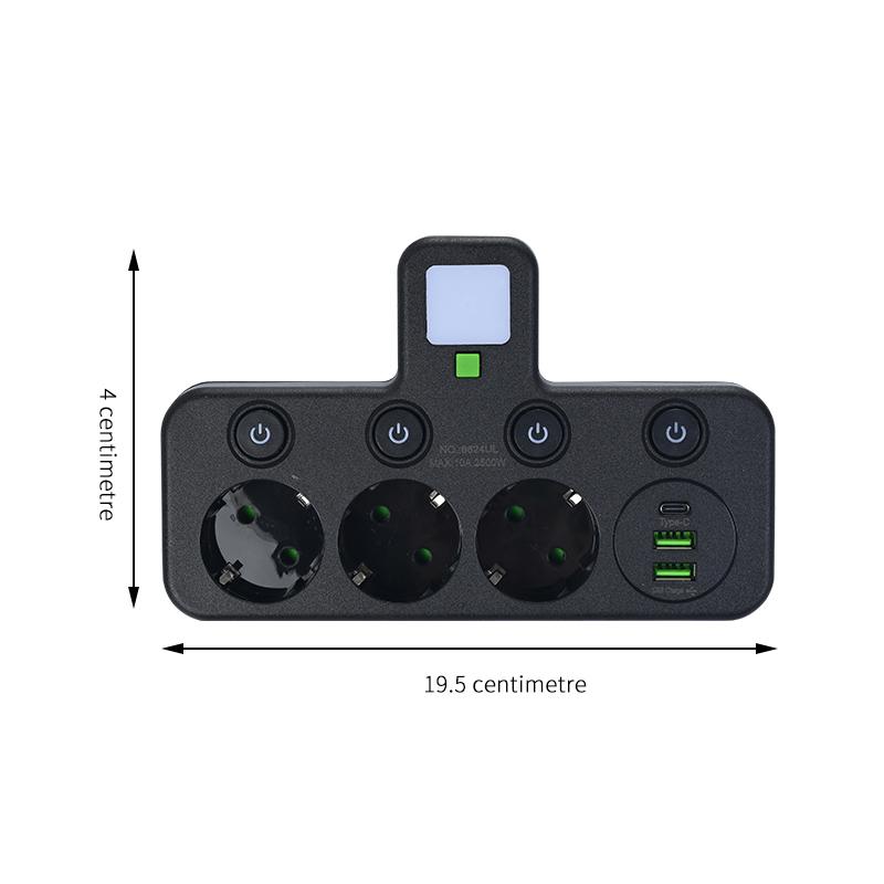 EU Plug Power Strip AC Outlets Multitap Electrical Wall Socket Extension Cord With USB C Ports Fast Charging Wall socket