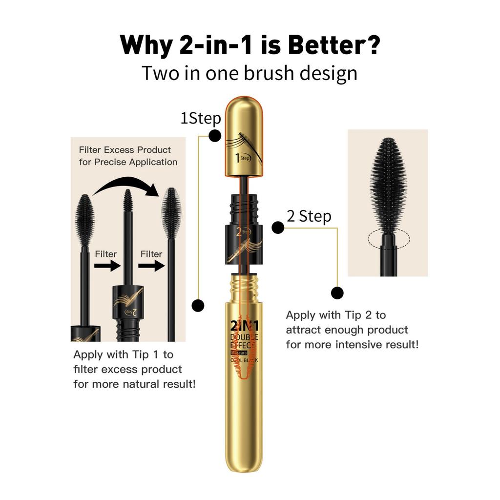 Mascara Naturel Mince, Résistant à la Sueur et Ne Coulant Pas, Mascara à Double Effet Dense et Recourbé