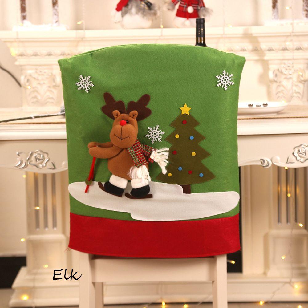 Decor Snowman Elk Santa Clause Chair Back Christmas Chair Cover Seat Covers Elastic Stretch Cover