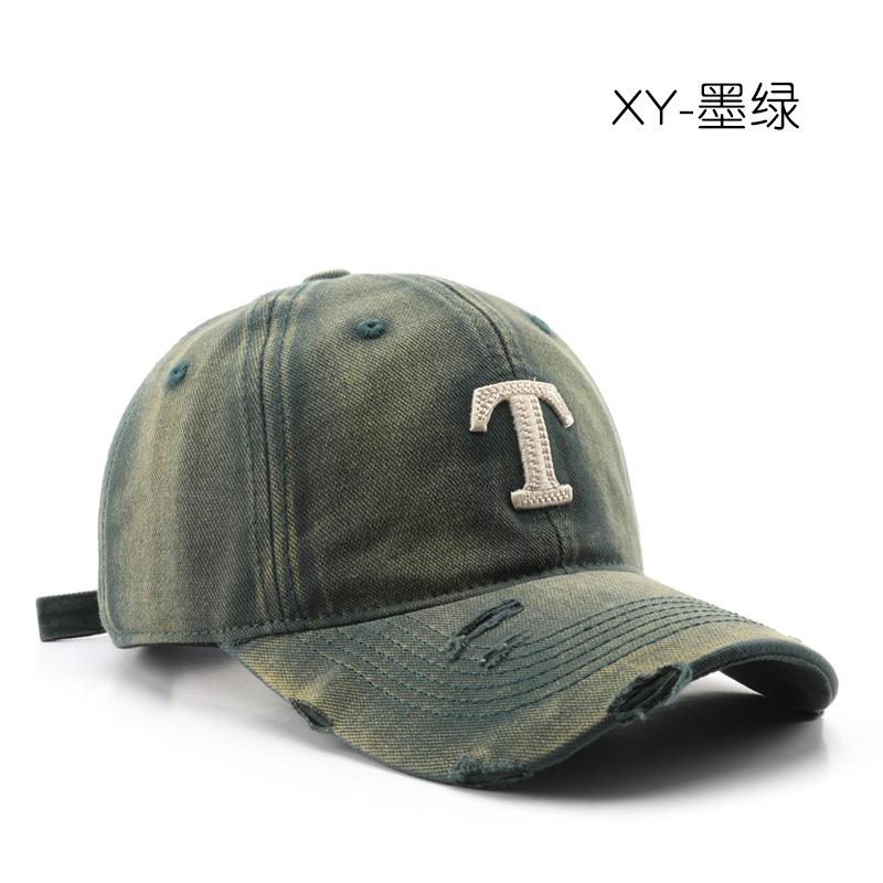 

Шапка женская осенне-зимняя стираная ретро-кепка с рваной буквой для улицы, мужская, для путешествий, для улицы, солнцезащитная бейсболка темно-зеленого