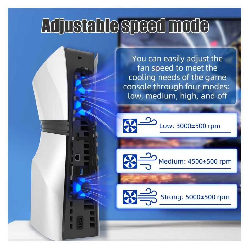 PS5 Pro Cooling Fan Stand with Quiet Design and USB Port Triple Fans and 4 Airflow Settings Compatible with PlayStation 5 Heat and Horizontal