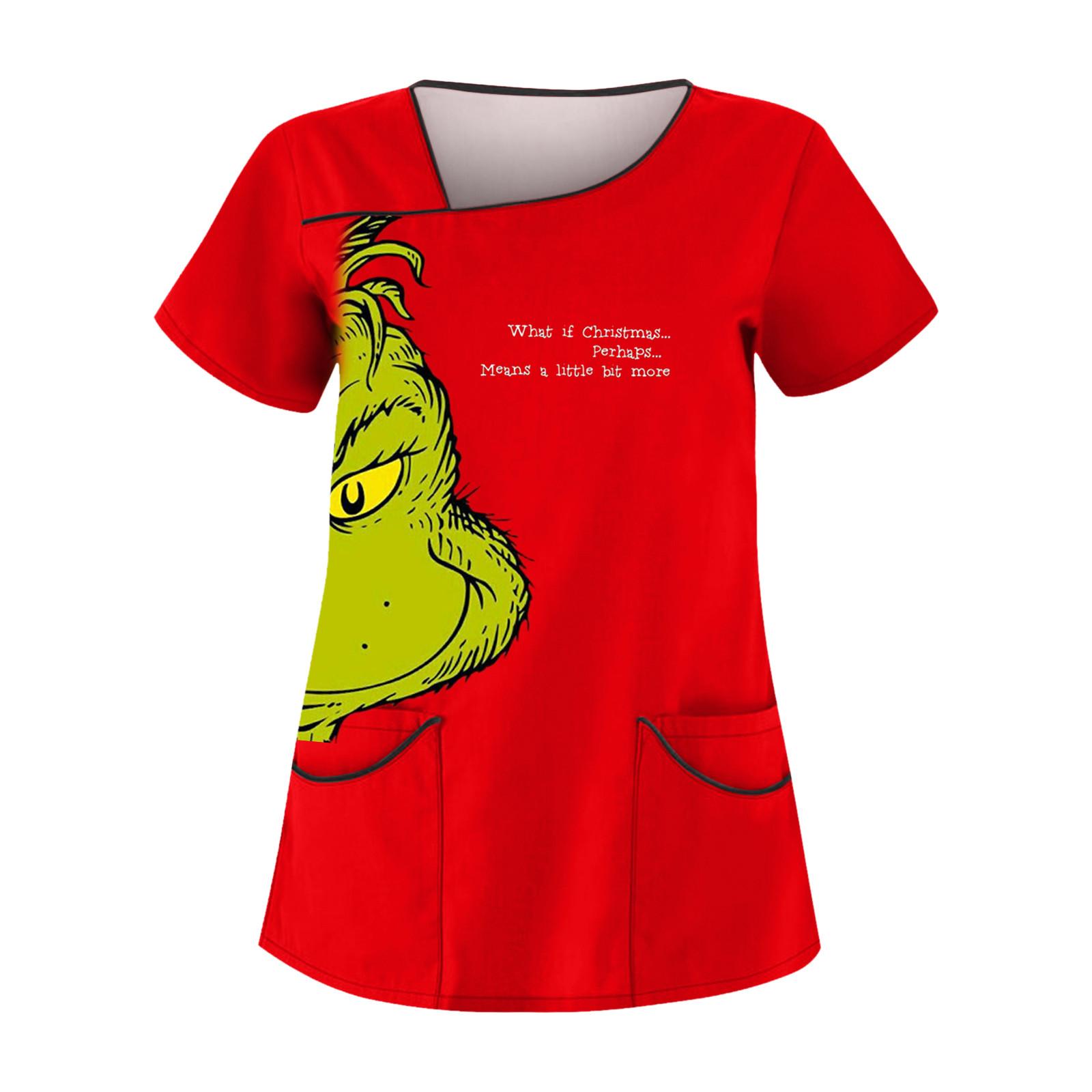 

Женская рабочая одежда с косым воротником, двумя карманами и рождественским принтом, базовый топ-пуловер XL красный