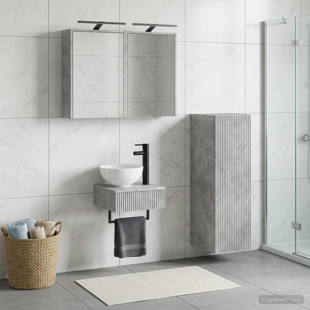 Bathroom Cabinet Set 4 pcs Concrete Grey 43 x 16 x 62.5 cm