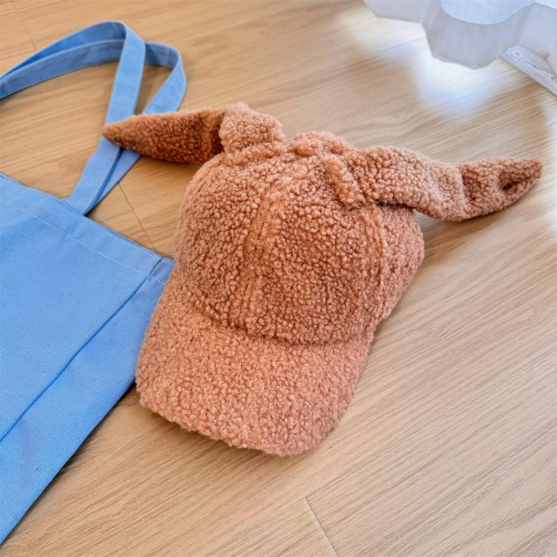 Lamb Wool Baseball Cap Women's Autumn and Winter Cute Rabbit Ears Versatile Face Small Plush Warm Cap