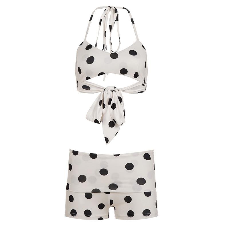 Women s Retro Polka Dot Bikini Set – Halter Tie-Knot Top & Boyshort Bottom, Sexy Beach Vacation Swimwear S