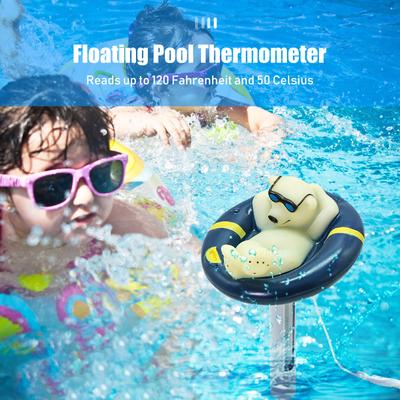 Schwimmendes Poolthermometer in Form eines Eisbären-Cartoons mit Schnur zur Wassertemperaturmessung im Innen- und Außenbereich