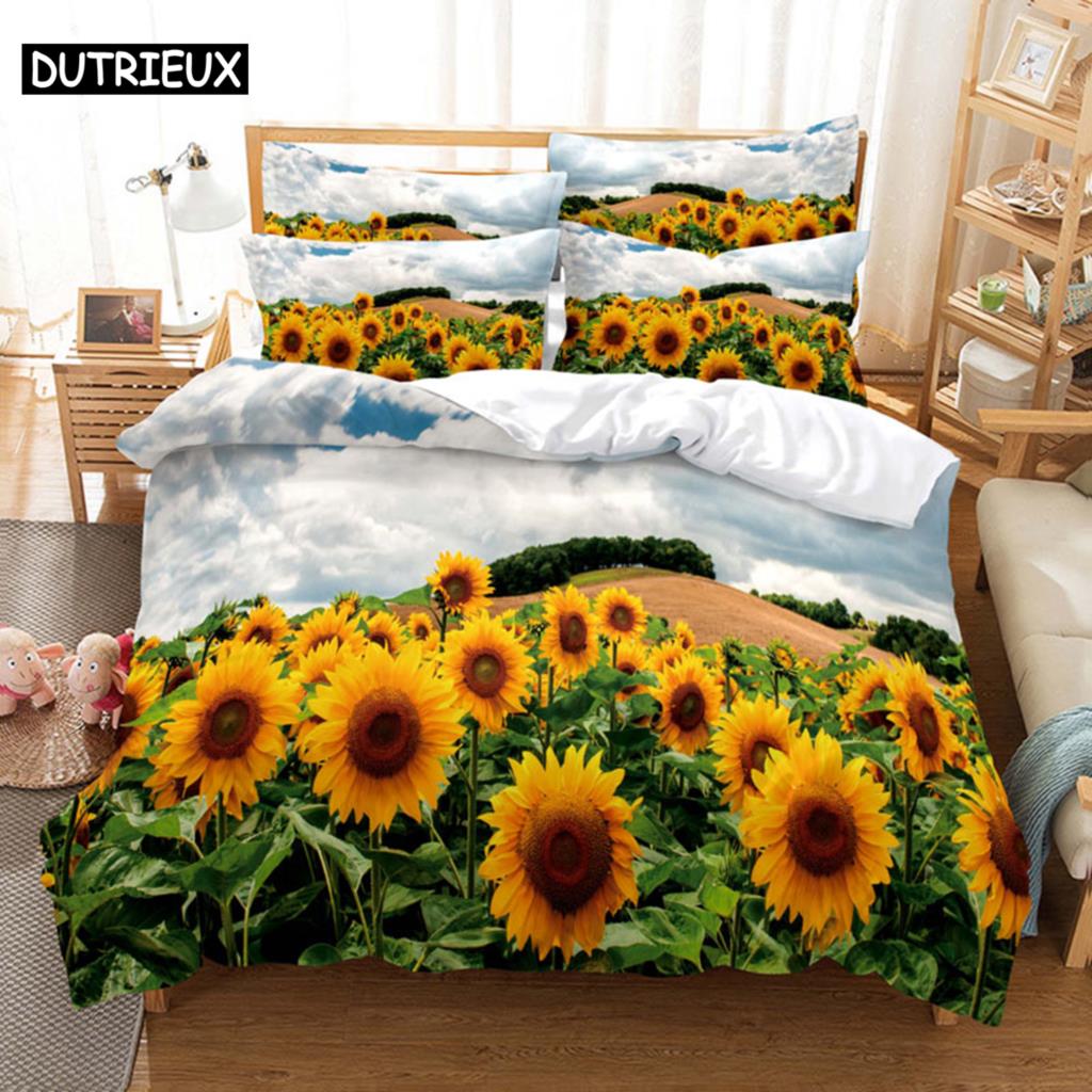 Sunflower Bedding Set Bed Linens Duvet Cover Quilt Comforter Pillow Case 3D HD Double Full King Queen Twin Bedroom 3PCS 2PCS