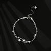 Women Bracelet Double-layered Stacking Star Pendant Bead Polished Pure Color Copper Adjustable Lobster Clip Work Party Dating Wrist Chain Lady Jewelry