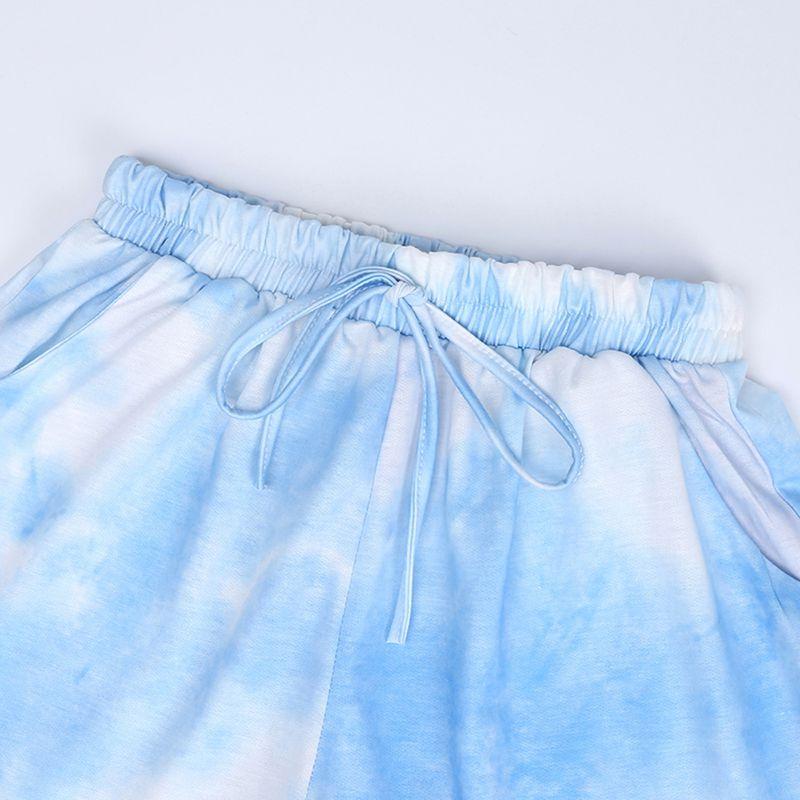 Women Tie-dye Casual Loungewear Long Sleeve Top and Shorts