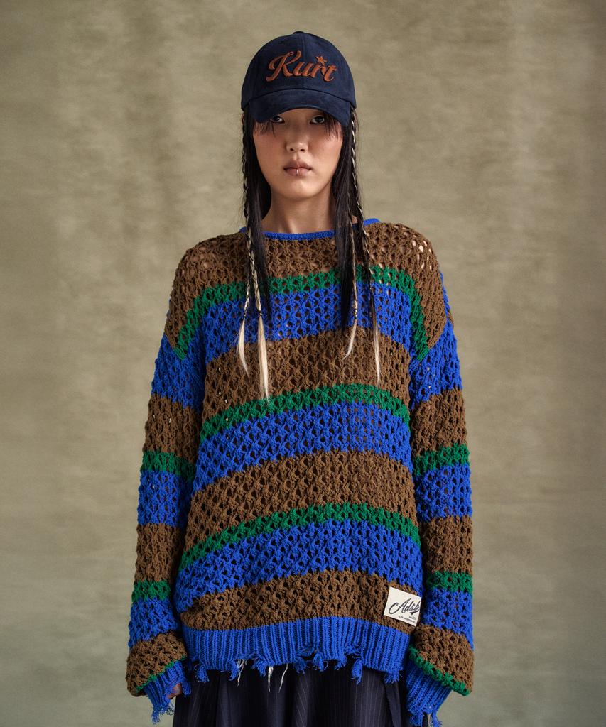 ADSB ANDERSSON BELL Unisex Daisy Striped Boat Neck Sweater Atb1239U(Blue/Green)