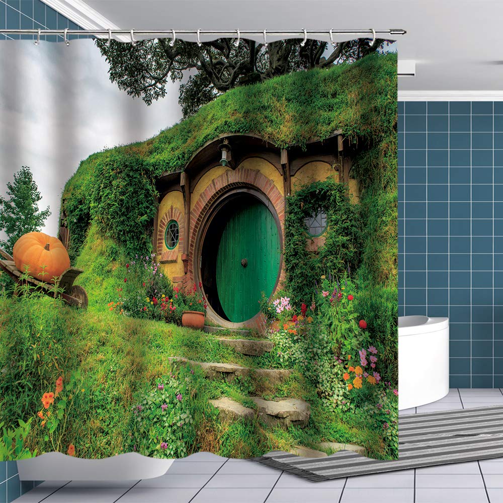 

Fantasy Rural Green Living Cabin Fabric Shower Curtain Magic Bathroom Curtains With Hooks Bathroom Decoration Waterproof W60H190(CM)-1 Pcs