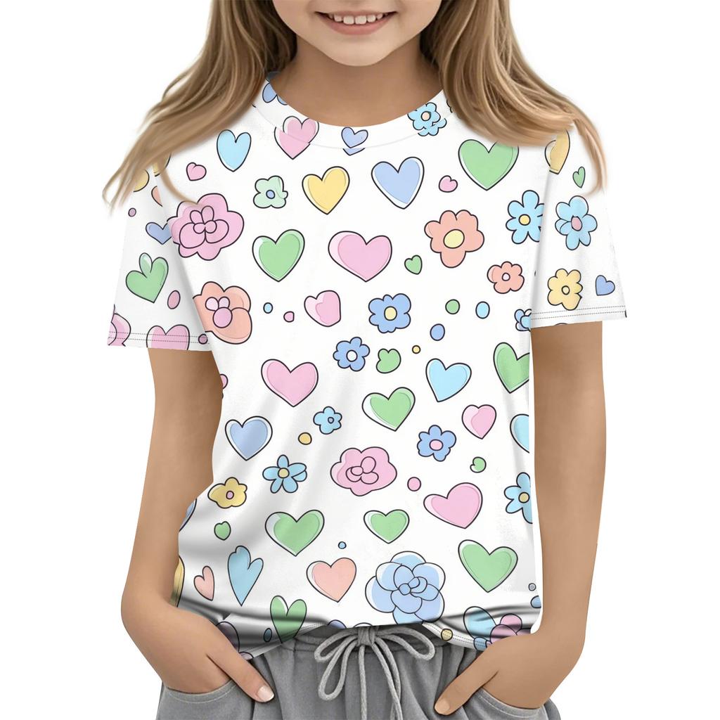Children's Printed Round Neck Short Sleeved Casual T-shirt