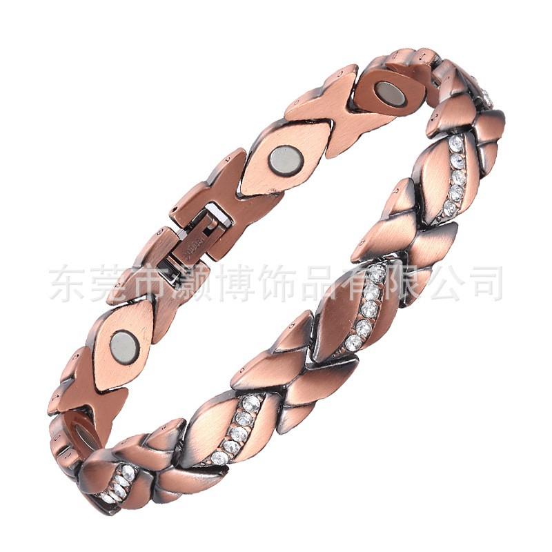 Magnetic Copper-Tone Crystal Studded Titanium Steel Bracelet Women Geometric Style Fashion Jewelry