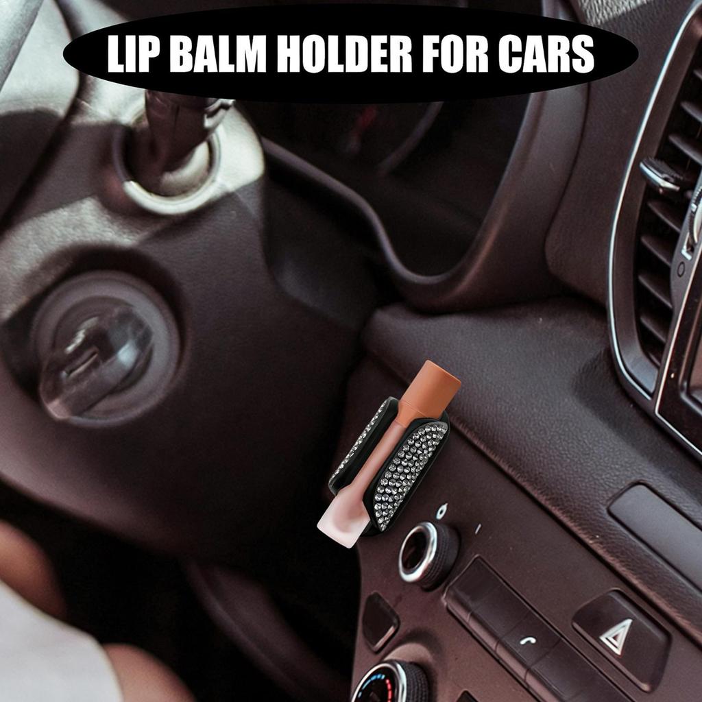Bling Car Lip Balm Holder Insulating Crystal Rhinestone Auto Chapstick Holder Sparkling Vehicle Interior Decor Accessories
