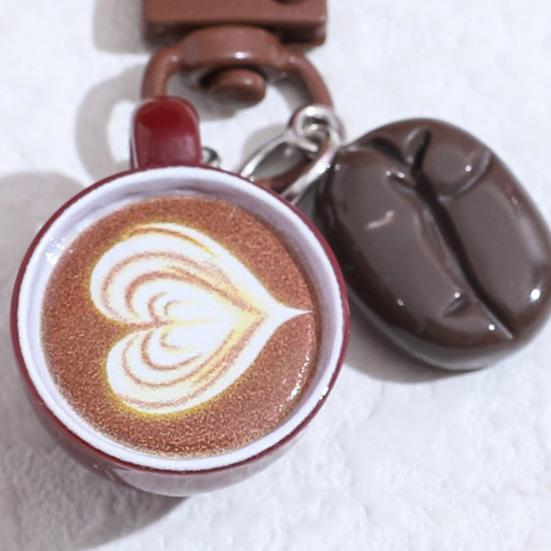 Coffee Cup Keychain Creative Keychain Pendant Mini Latte Art Coffee Cup Key Chain with Simulated Coffee Bean for Bags Keys