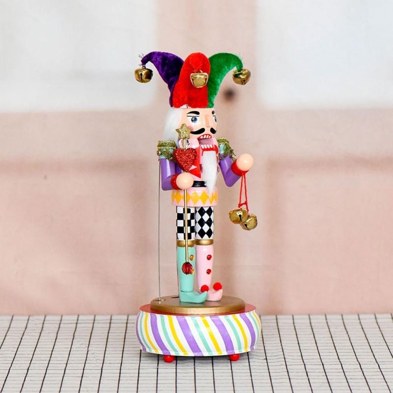 Wooden Clown Nutcrackers Figurine Music Box Manual Wind Up Mechanism No Battery Need Musical Ornament Christmas Gift