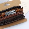 4Pcs/Set Men Fashion Adjustable Faux Leather Braided Rope Believe Letters Beaded Bracelet