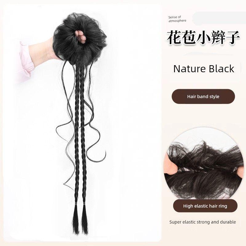 

Kids False Braids Children Dragon s Beard Bud Bun Boxing Braid Girl Dopamine Half-Tied Twist Braid High Ponytail Flower braid-two braids [Nature Black]]