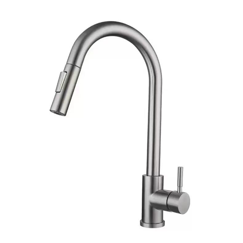 360° Rotatable Stainless Steel Kitchen Faucet with Pull-Out Sprayer for Hot and Cold Water