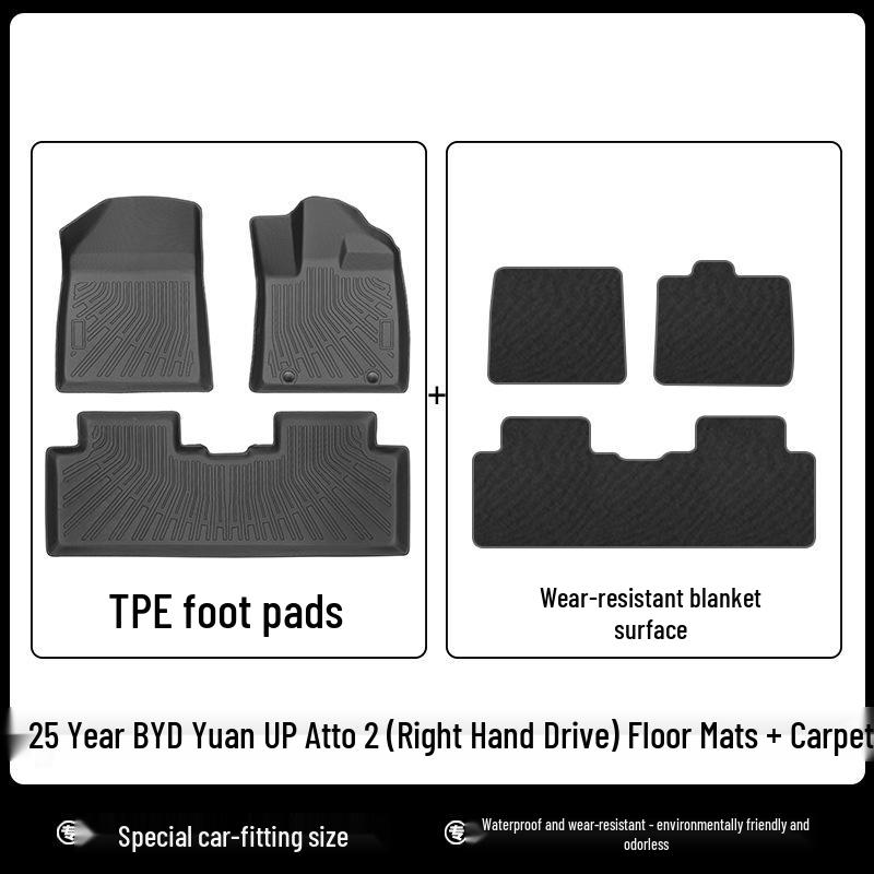 BYD Yuan UP Atto2 RHD Floor Mats: TPE Waterproof Eco-Friendly Trunk & Backrest Mats for 25-Year-Old Models
