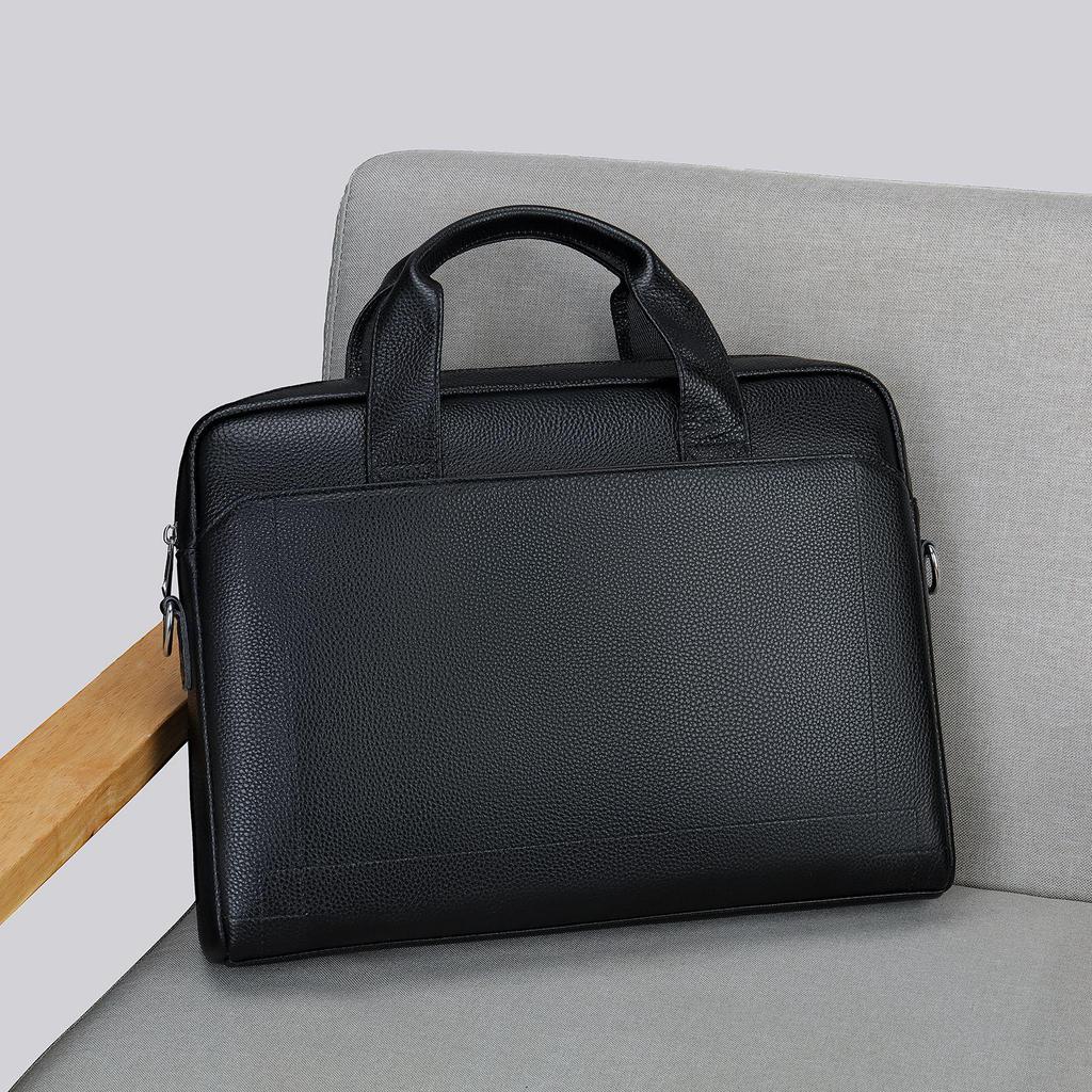 Malun Te Men's Genuine Leather Laptop Briefcase - Top Layer Cowhide Handbag