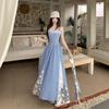 French Small Fresh Plaid Splicing Lace Dress, Summer New Waist and Thin Temperament Suspender Skirt Women