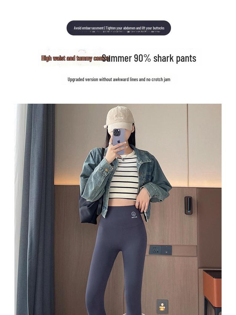 Women's High Waist Black Spade Nylon Slimming Shark Leggings - Tight Fit, Small Feet, No Line, Barbie Style