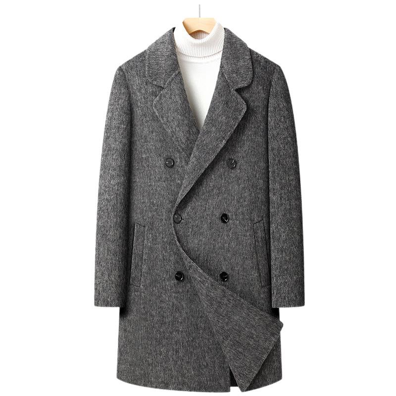 

Осенне-зимнее мужское двухстороннее шерстяное пальто средней и длинной длины Двубортное шерстяное пальто из верблюжьей шерсти Мужское пальто 185