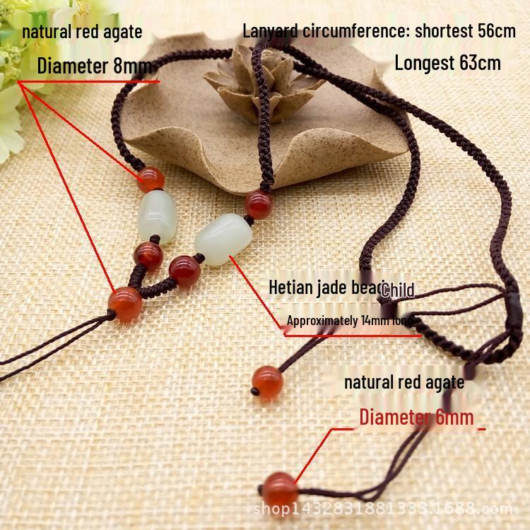 Hetian Jade Garnet Adjustable Ethnic Handwoven Lanyard