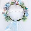 Blue Flower Hair Wreath Headband Crown Garland with Adjustable Ribbon Festivals Wedding Party Headpiece for Women Girl