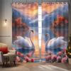 2 Pieces of Beautiful and Elegant Swan Patterned Printed Curtains, Used for Decoration, Bedrooms, and Living Rooms