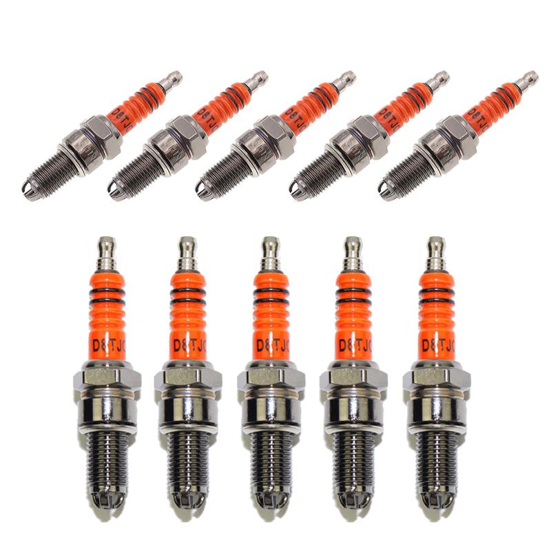 10PCS Motorcycle Spark Plugs D8TJC Multi-angle Ignition Red Head for CG 125cc 150cc 200cc 250cc Platinum Nozzles Spark Plugs