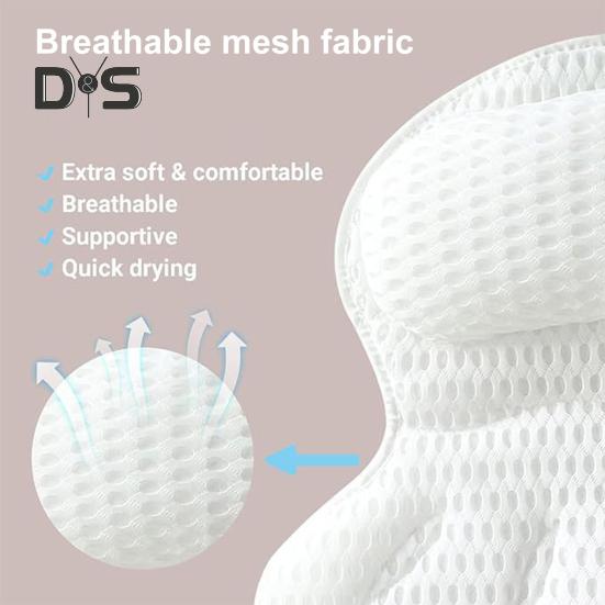 Vanový polštář s protiskluzovou masážní přísavkou Extra měkká podpora šíje a zad 4D Air Mesh Polštář Vana Polštář Spa příslušenství