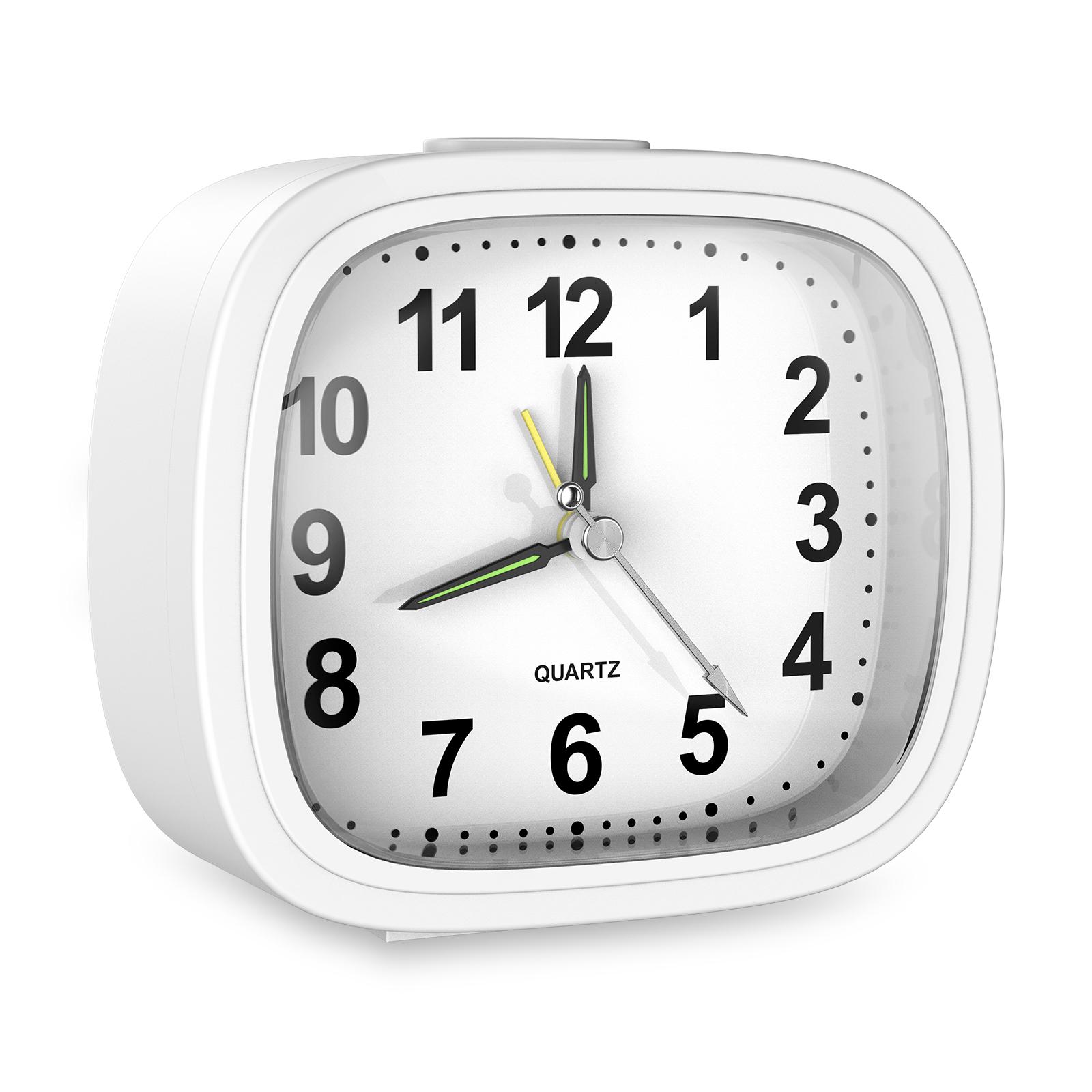 

ORIA Бесшумные будильники, прикроватные, не тикающие, работающие от батареек, настольные часы со светящимися аналоговыми часами для крепко спящих людей, для путешествий белый