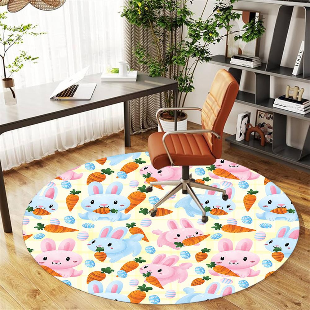 1pc Easter Bunny Round Chair Mat Area Rug - Non-Slip, Floor Mat for Office, Bedroom, and Indoor Decor -1002177