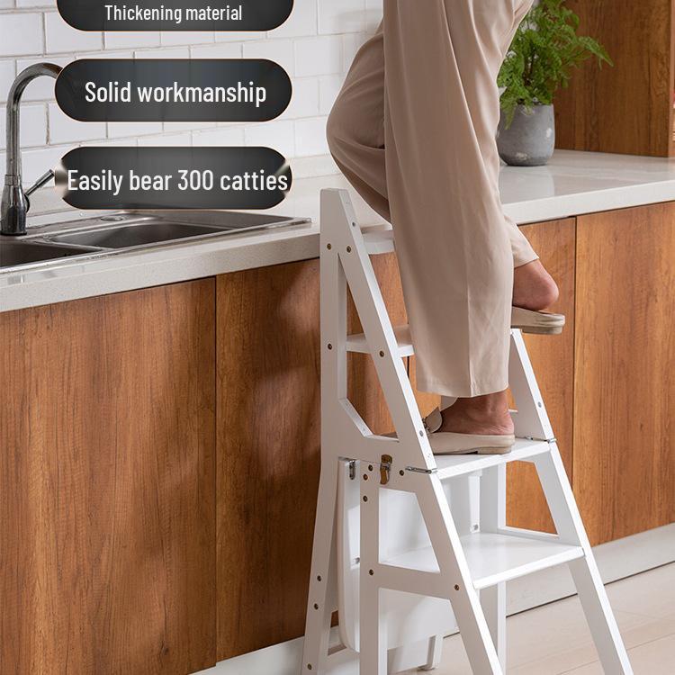 Solid Wood Multifunctional Folding Ladder-Chair: Indoor Portable 4-Step Stool & Climbing Ladder