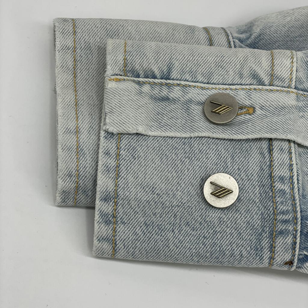 The Attico 25Stainless Steel 250WCB00068 Diana Washed Blue Cotton Metal Button Logo Embroidered Asymmetrical Denim Shirt Jacket Tops Blue 36Used