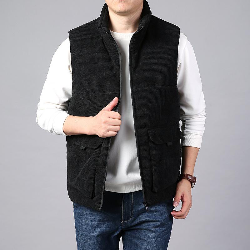 Autumn and Winter Corduroy Vest Men's Fleece Thickened Loose Large Size Stand-up Collar Casual Vest