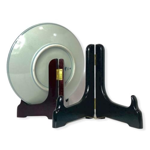 Wanizo Wooden Plate Stand with Closed Legs, Kishu No. 7, Wine Red, for Plates 24-32cm Diameter, Picture Frame Holder, Plate Stand, Wall Clock, Photo,