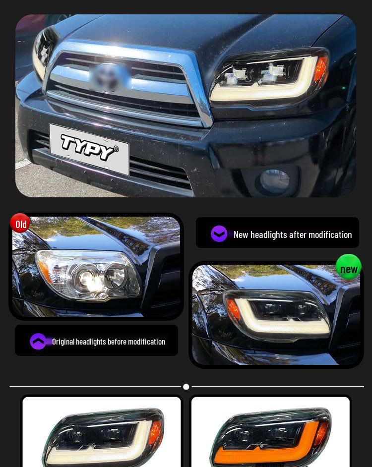 Compatible 06-09 Toyota 4Runner LED Daytime Running Lights with Flowing Turn Signal Headlight Assembly.