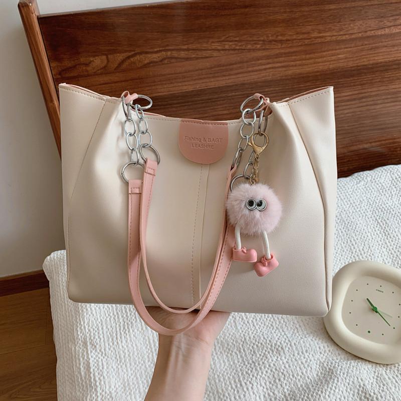 

Stylish Single Shoulder Tote Bag With Zipper Closure For Fashionable Daily Outings Without Pendant рожевий