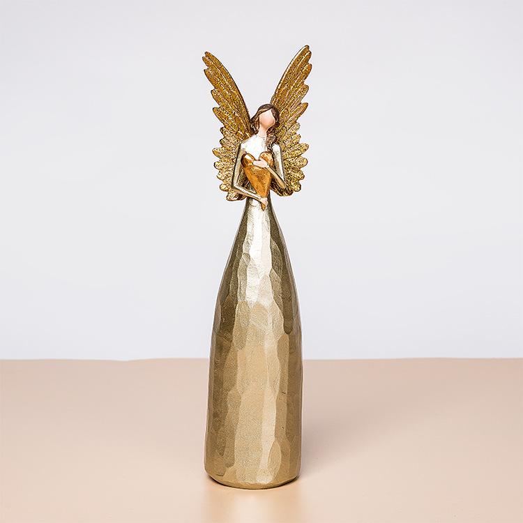 

Nordic Light Luxury Golden Heart-Hugging Angel Statue Showcase Home Hallway Courtyard Desktop Resin Crafts Small Ornaments
