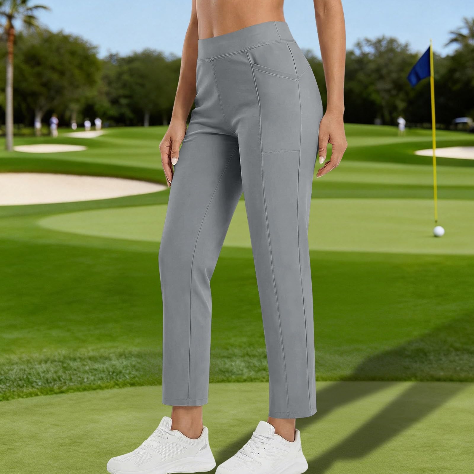 Women s Fashionable Casual Athletic -Color Stretch Cropped Pants With Pockets S