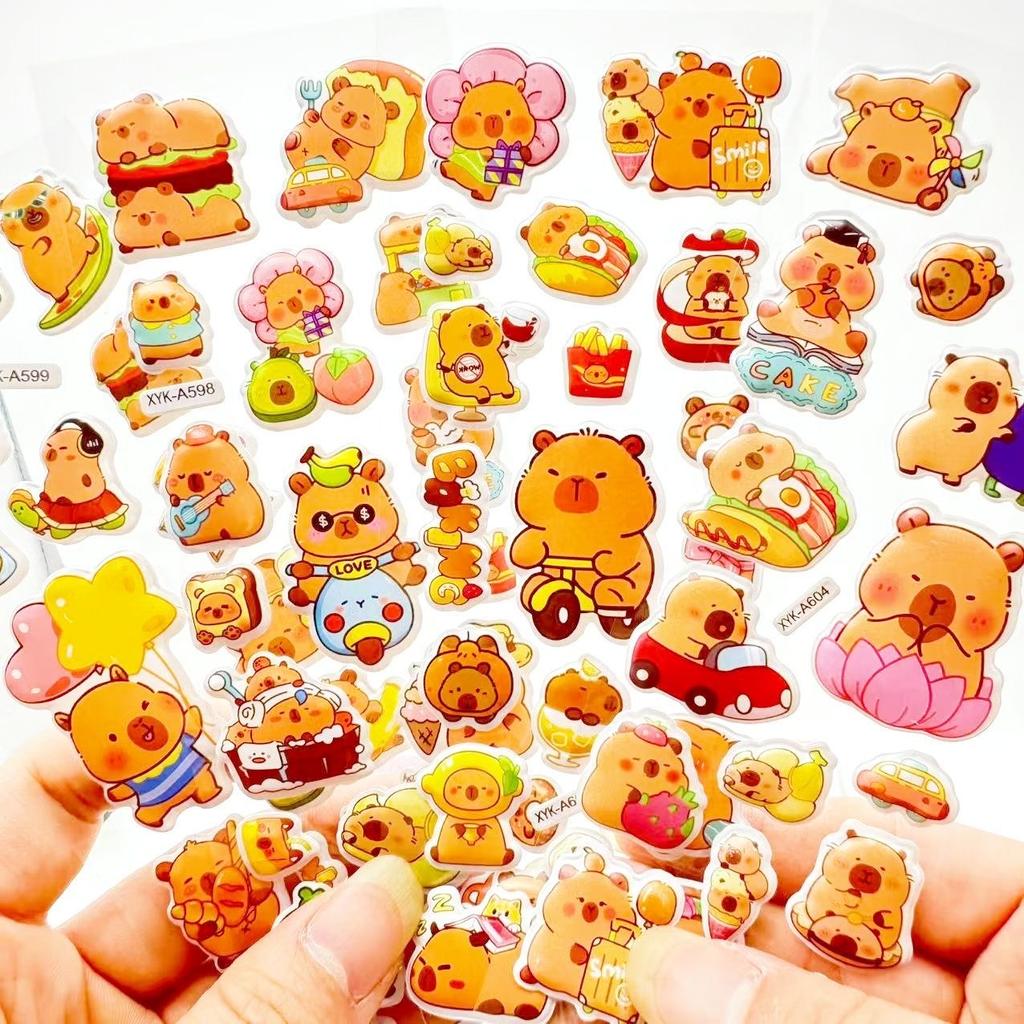 12Sheets Cute Capybara Bubble Stickers Kawaii 3D Three-Dimensional Stickers Anime Cartoon No Repetition Kids Diy Toy Sticker