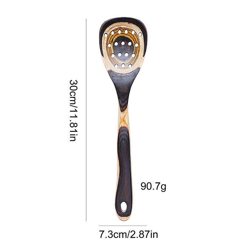 IK Color Wood Kitchenware Set: High-Temp Resistant, Non-Stick Slotted Spoon, Pasta Spoon, and Birch Wood Rice Spoon